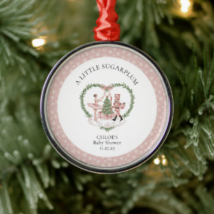 A Little Sugarplum Pink Nutcracker Baby Shower  Metal Ornament
