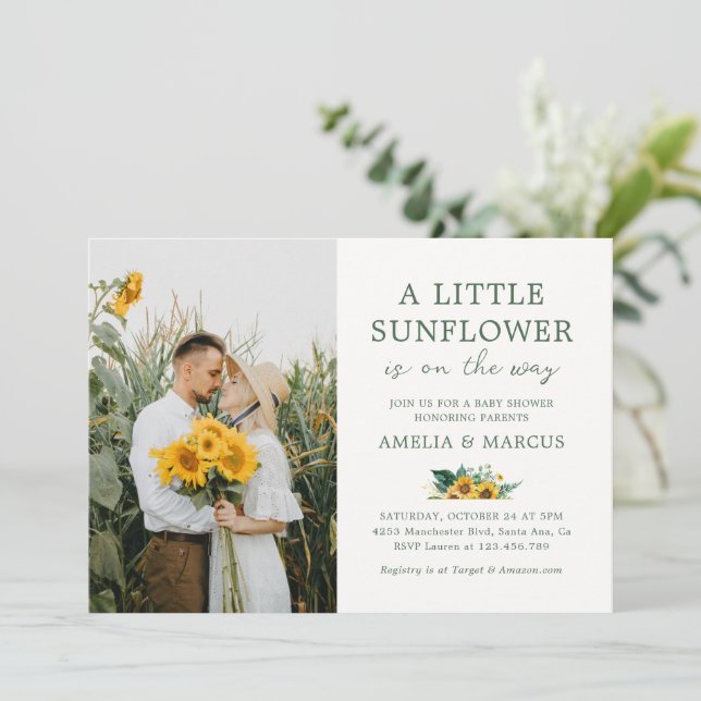 A Little Sunflower Baby Shower Boho Bouquet Invitation (Standing Front)