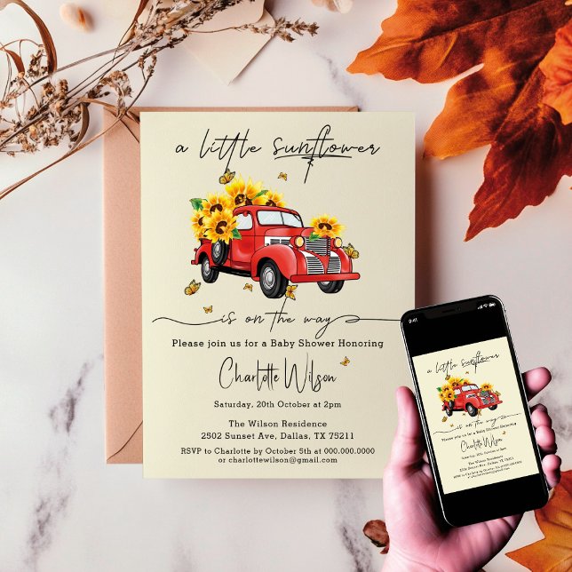 A Little Sunflower Is On The Way Baby Shower Invitation (Creator Uploaded)