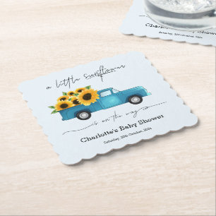 A Little Sunflower Is On The Way Baby Shower Paper Coaster