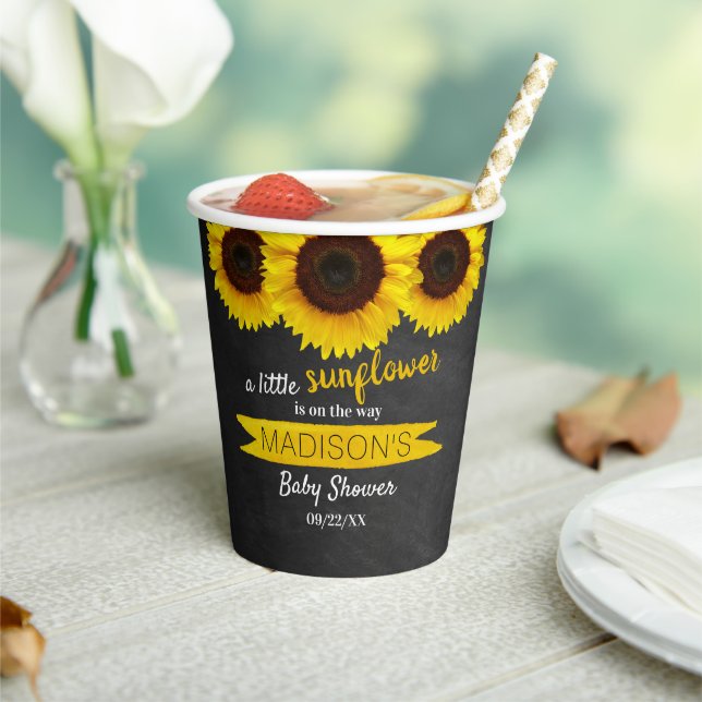 A Little Sunflower Is On The Way! Baby Shower Paper Cups (Insitu)