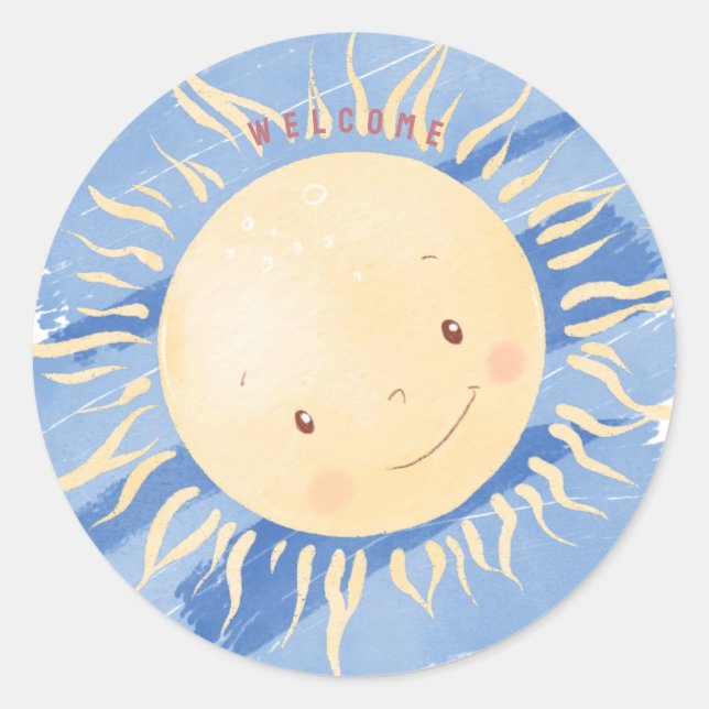  A Little Sunshine Sky  Personalised Baby Shower Classic Round Sticker (Front)