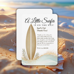 A Little Surfer Minimalist Gold Baby Shower Thank You Card