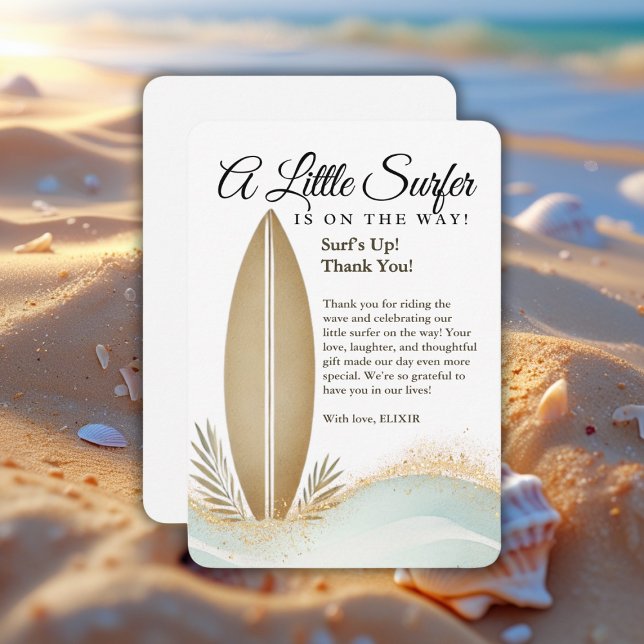 A Little Surfer Minimalist Gold Baby Shower Thank You Card (Creator Uploaded)