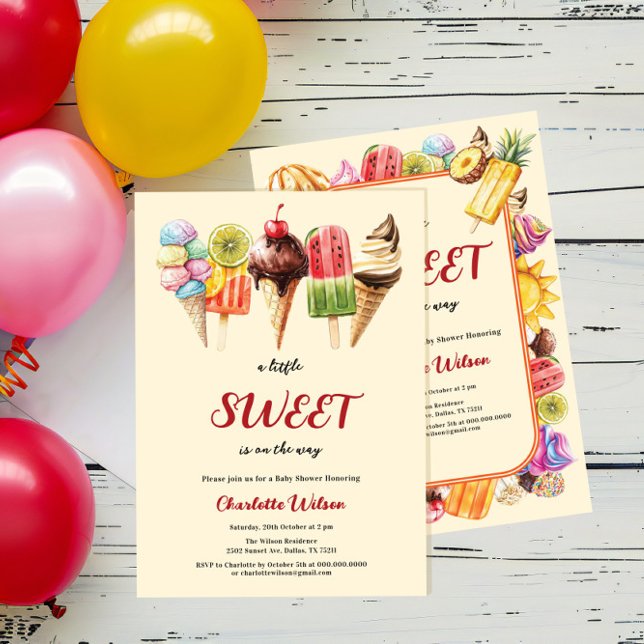 A Little Sweet Is On The Way Ice Cream Baby Shower Invitation (Creator Uploaded)