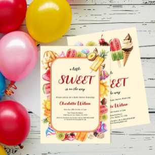 A Little Sweet Is On The Way Ice Cream Baby Shower Invitation