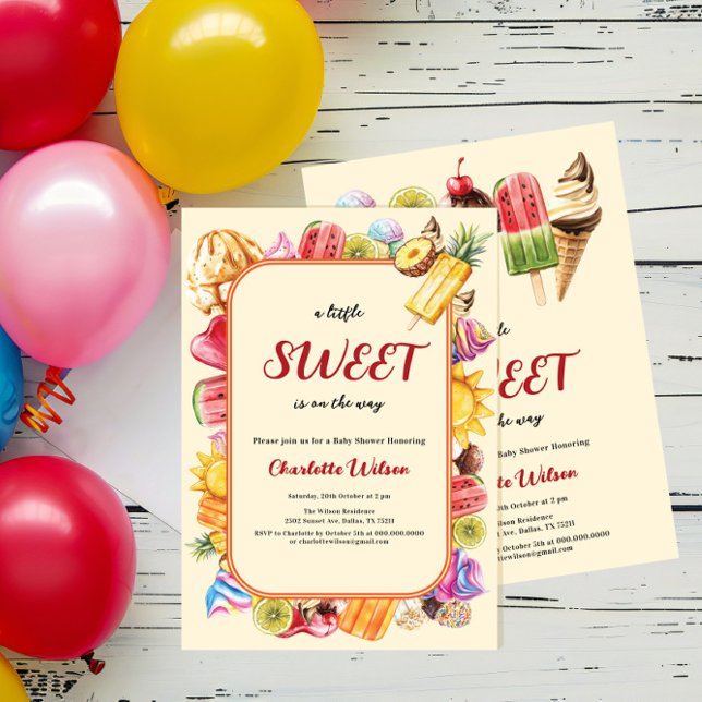 A Little Sweet Is On The Way Ice Cream Baby Shower Invitation (Creator Uploaded)