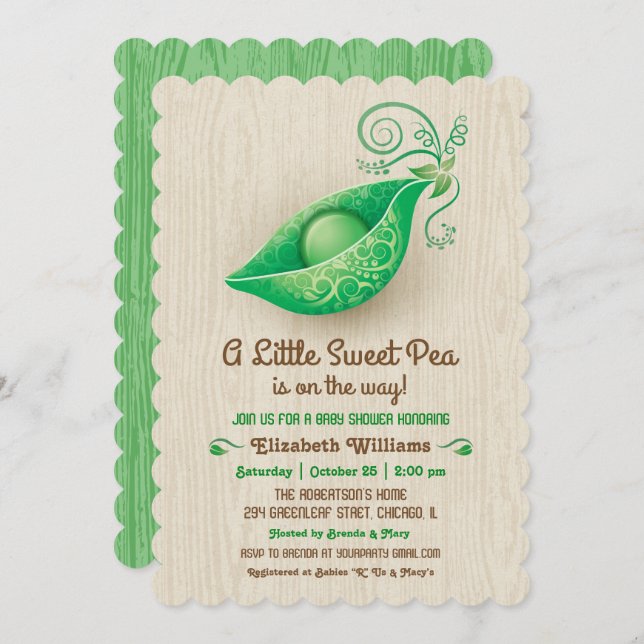 A Little Sweet Pea is on the Way Baby Shower Invitation (Front/Back)