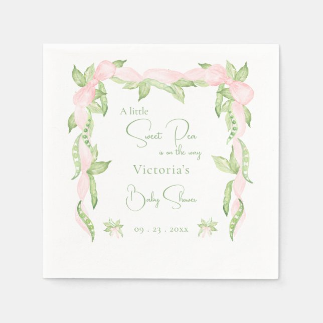 A Little Sweet Pea Pink Girl Baby Shower Napkin (Front)