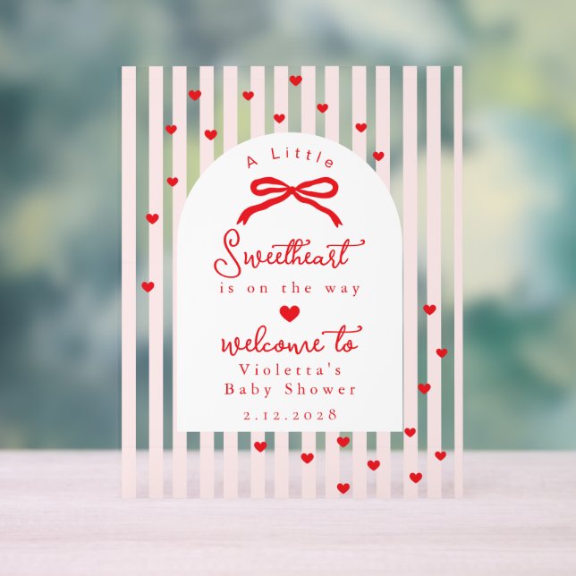 A Little Sweetheart Baby Shower Bow Welcome Acrylic Sign (Neutral)