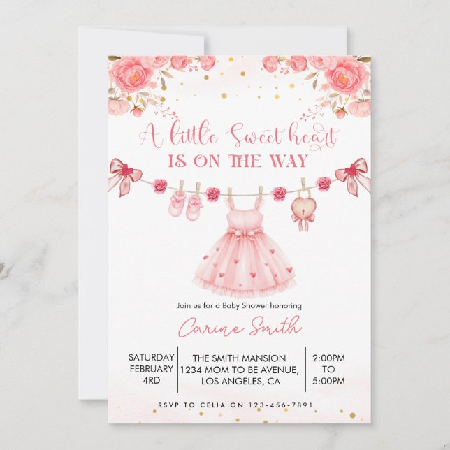 A  Little Sweetheart Baby Shower Invitation (Front)