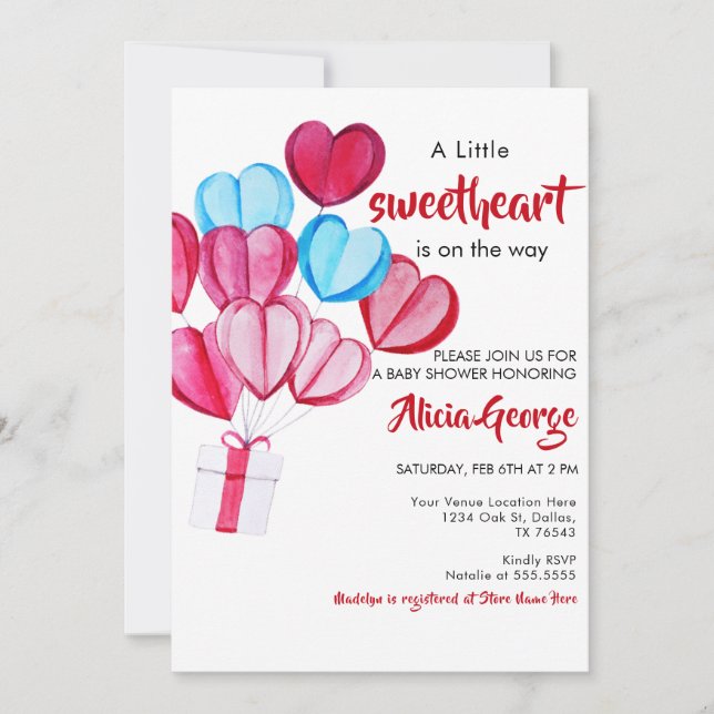 A Little Sweetheart Balloons baby shower Invitation (Front)