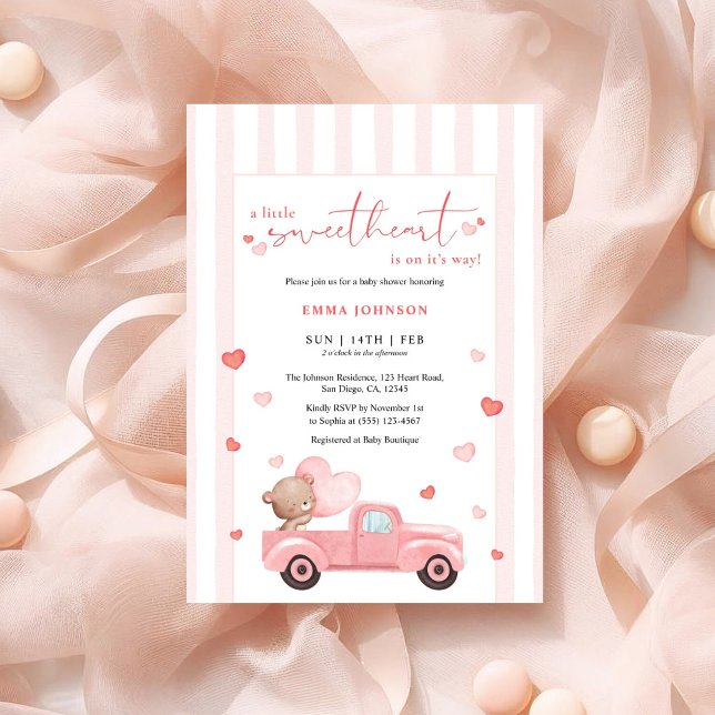 A Little Sweetheart Bear Valentine Baby Shower Invitation (Creator Uploaded)