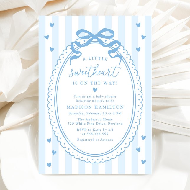 A Little Sweetheart Blue Bow Baby Shower Invitation (Creator Uploaded)