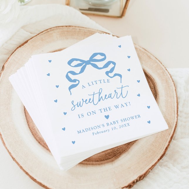 A Little Sweetheart Blue Bow Baby Shower Napkin (Creator Uploaded)