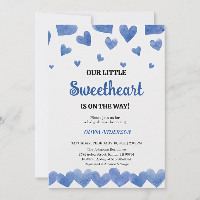 A Little Sweetheart Blue Valentine Baby Shower  Invitation (Front)