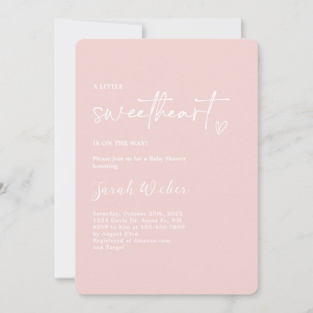 A Little Sweetheart Blush Pink Baby Shower Girl Invitation (Front)
