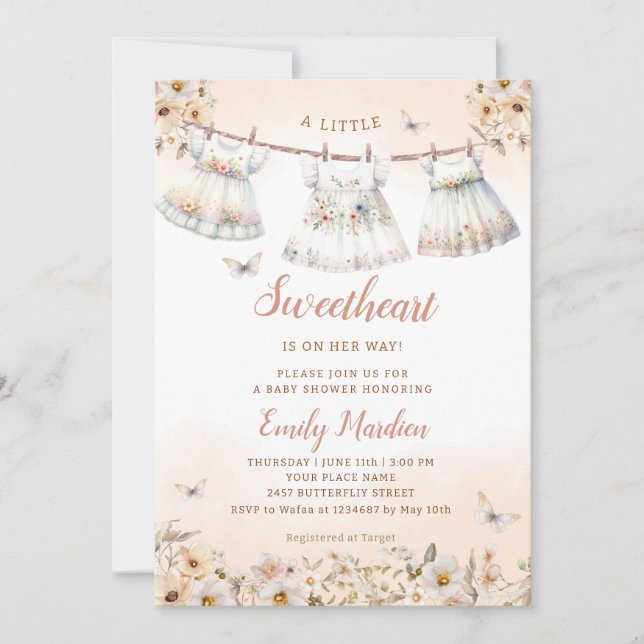 A little sweetheart Boho Clothes Girl Baby Shower  Invitation (Front)