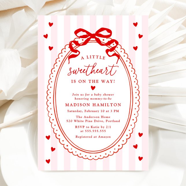 A Little Sweetheart Bow Baby Shower Invitation (Creator Uploaded)