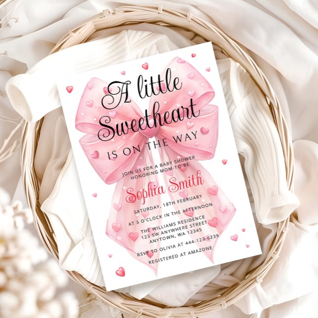 A Little Sweetheart Bow Valentines Baby Shower Invitation (Creator Uploaded)