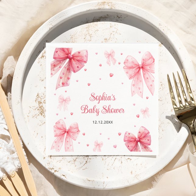 A Little Sweetheart Cute Bow Red Pink Baby Shower Napkin (Creator Uploaded)