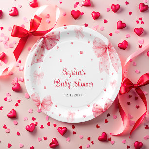 A Little Sweetheart Cute Bow Red Pink Baby Shower  Paper Plate