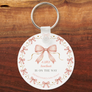 A Little Sweetheart Dusty Rose Bow Baby Girl Key Ring