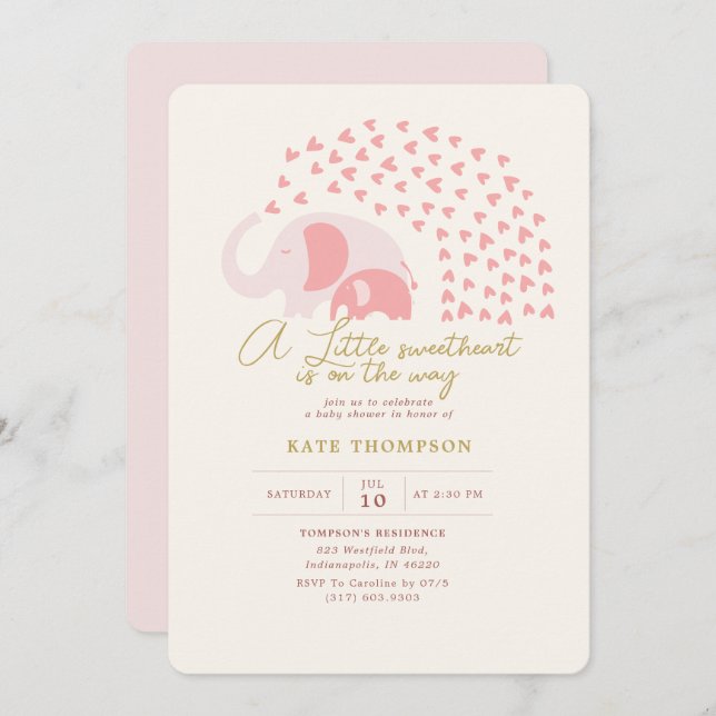 A little Sweetheart Elephant Girl Baby Shower Invitation (Front/Back)