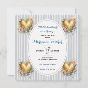 A little sweetheart floral blue baby shower invite