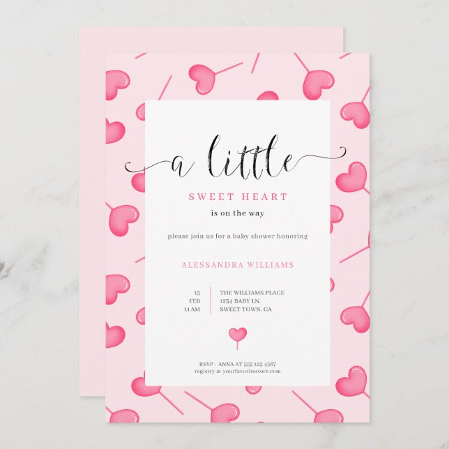 A Little Sweetheart Girl Baby Shower Invitation (Front/Back)