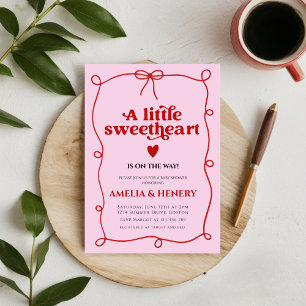 A Little Sweetheart Girl doodle Bow Baby Shower Invitation