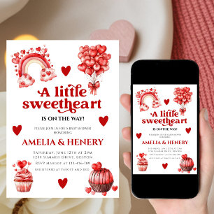 A Little Sweetheart Girl doodle Bow Baby Shower Invitation