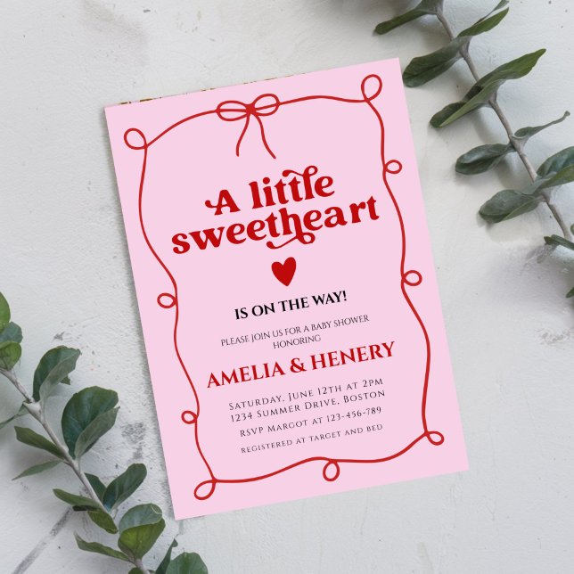 A Little Sweetheart Girl hearts Baby Shower Invita Invitation (Creator Uploaded)