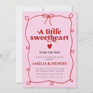 A Little Sweetheart Girl hearts Bow Baby Shower Invitation