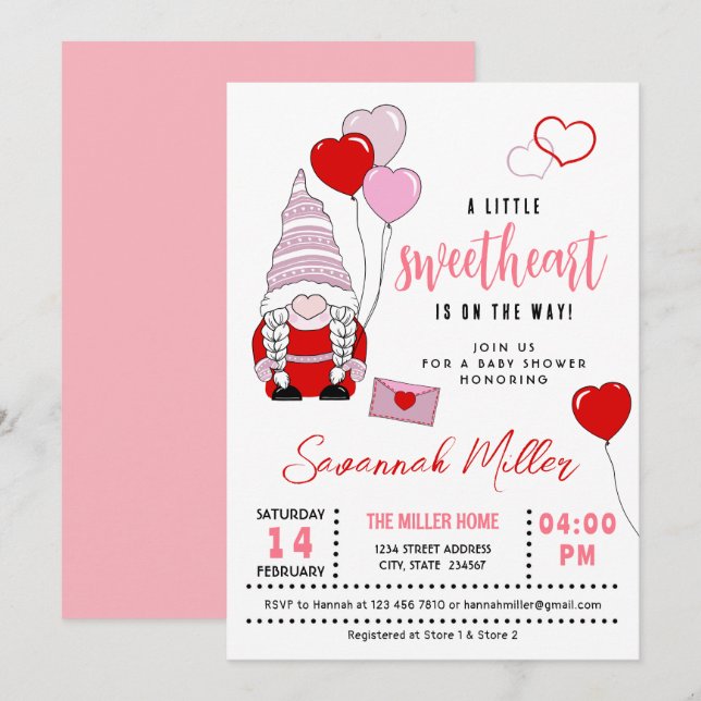 A Little Sweetheart Gnome Baby Shower Invitation (Front/Back)