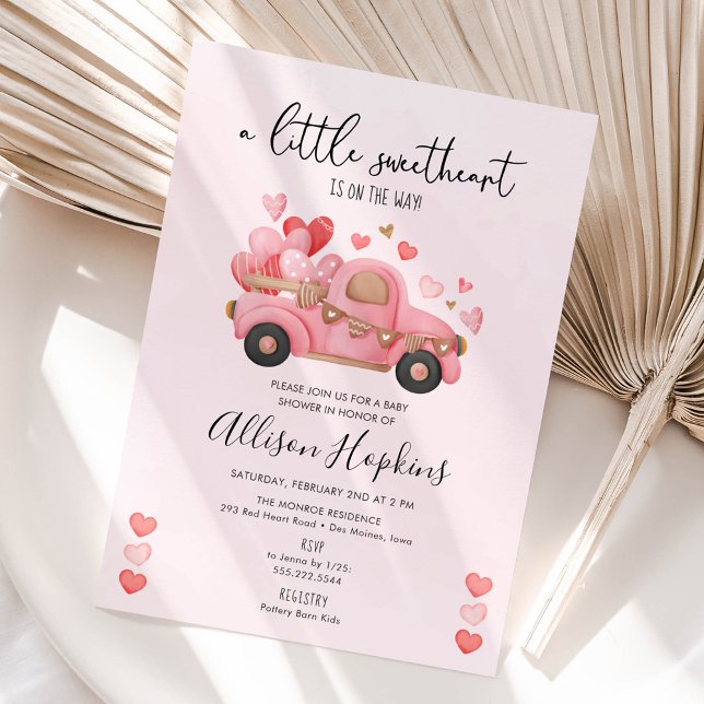 A Little Sweetheart Hearts Truck Baby Shower Invitation (Creator Uploaded)