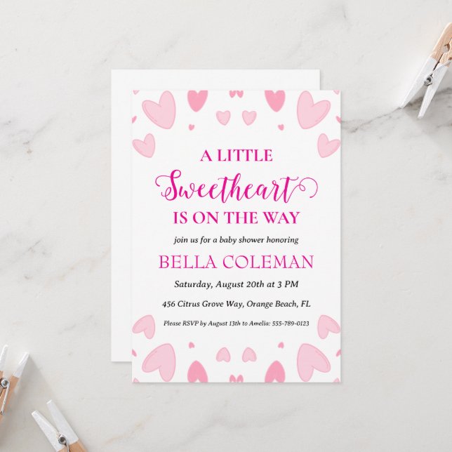 a little sweetheart is on the way baby shower invitation (Front/Back In Situ)