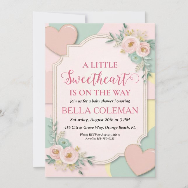 a little sweetheart is on the way baby shower invitation (Front)
