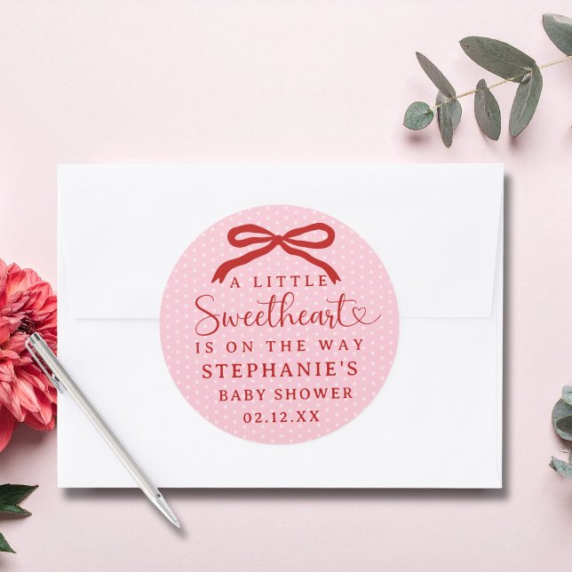 A Little Sweetheart Is On The Way Girl Baby Shower Classic Round Sticker (Creator Uploaded)