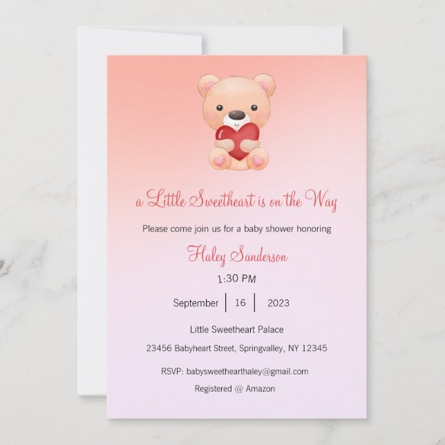 A Little Sweetheart is on the Way Invitation (Front)