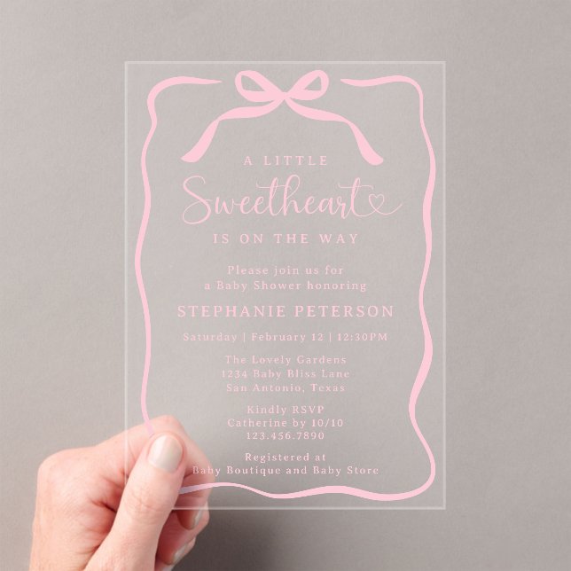 A Little Sweetheart Is On The Way Pink Baby Shower Acrylic Invitations (Insitu (Handheld))