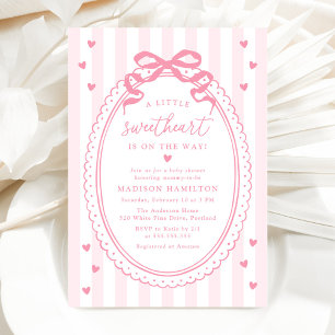 A Little Sweetheart Pink Bow Baby Shower Invitation