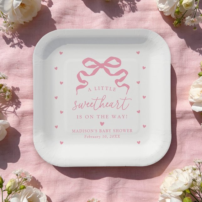 A Little Sweetheart Pink Bow Baby Shower Paper Plate (Creator Uploaded)