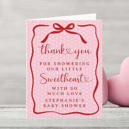 A Little Sweetheart Pink Red Bow Girl Baby Shower Thank You Card