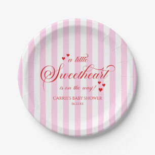 A Little Sweetheart Pink Red Hearts Baby Shower Paper Plate