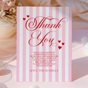 A Little Sweetheart Pink Red Hearts Baby Shower Thank You Card