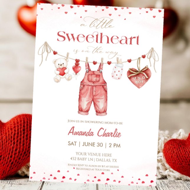 A little sweetheart Red Boy Baby shower  Invitation (Creator Uploaded)