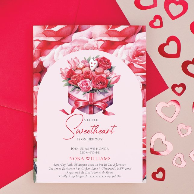 A little Sweetheart Red Floral Arch Baby Shower Invitation (Creator Uploaded)