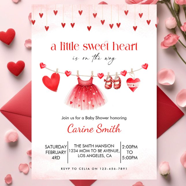 A  Little Sweetheart red Girl Baby Shower  Invitation (Creator Uploaded)