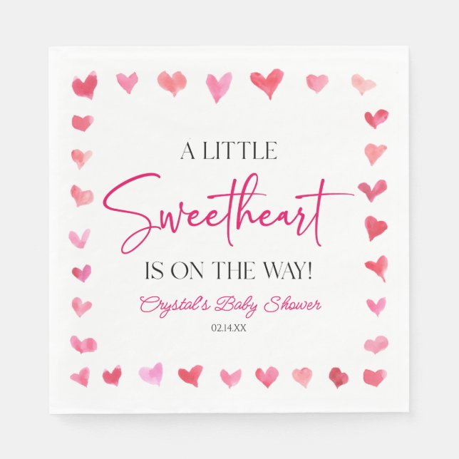 A Little Sweetheart Red Pink Hearts Baby Shower Napkin (Front)